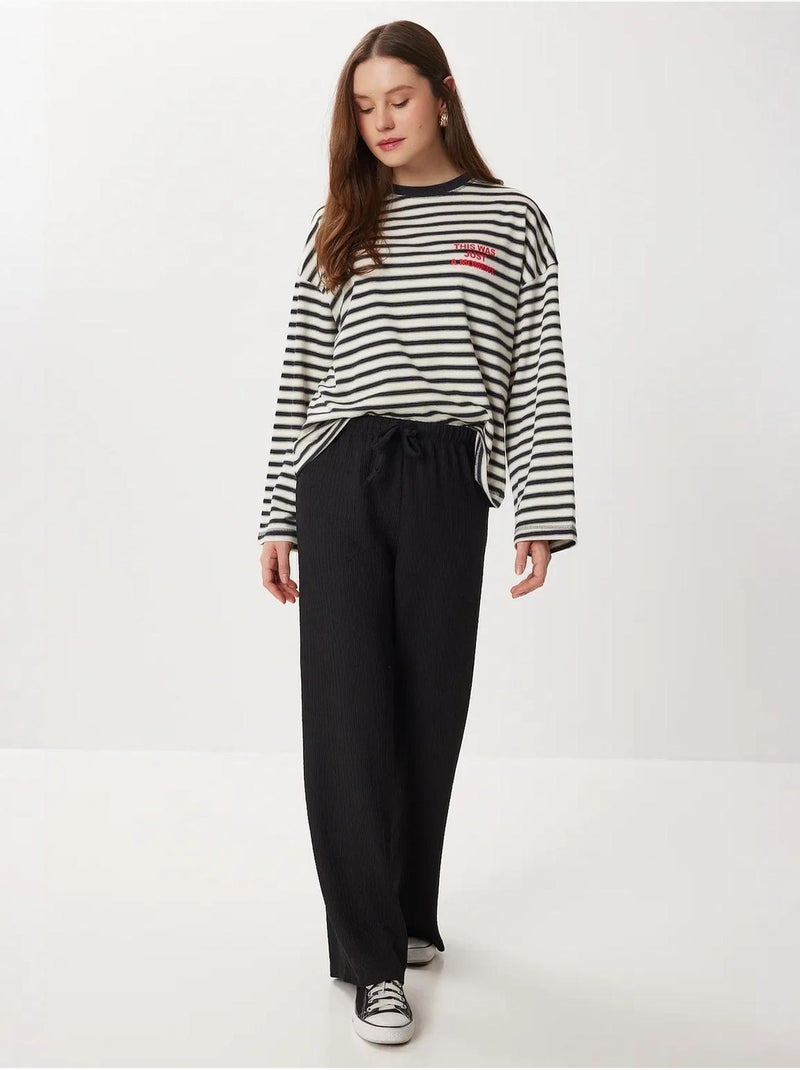 Pantalon large texturé taille haute istanbul Noir - Kiabi