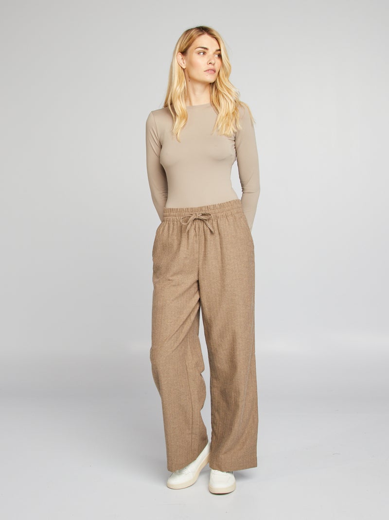 Pantalon large tissage chevron 'JDY' Marron - Kiabi