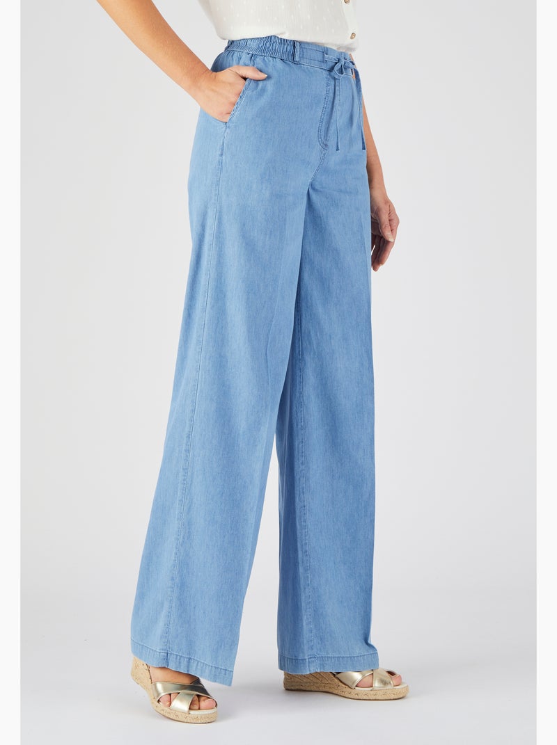 Pantalon large tissu chambray - Damart Bleu clair - Kiabi