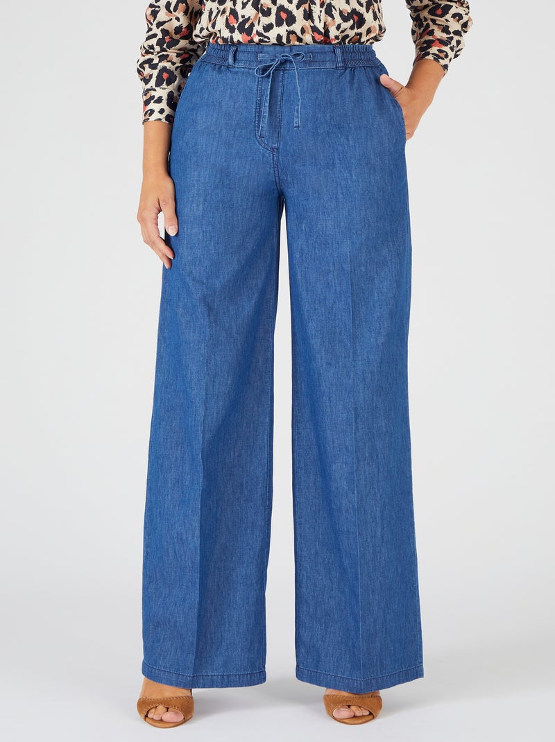 Pantalon large tissu chambray - Damart Bleu denim - Kiabi