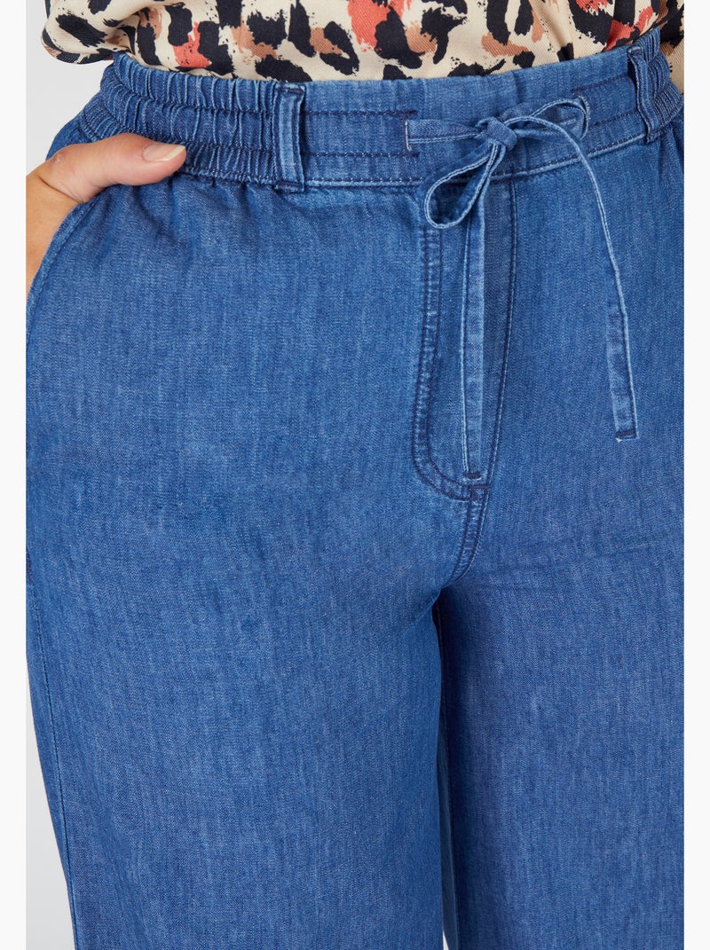Pantalon large tissu chambray - Damart Bleu denim - Kiabi