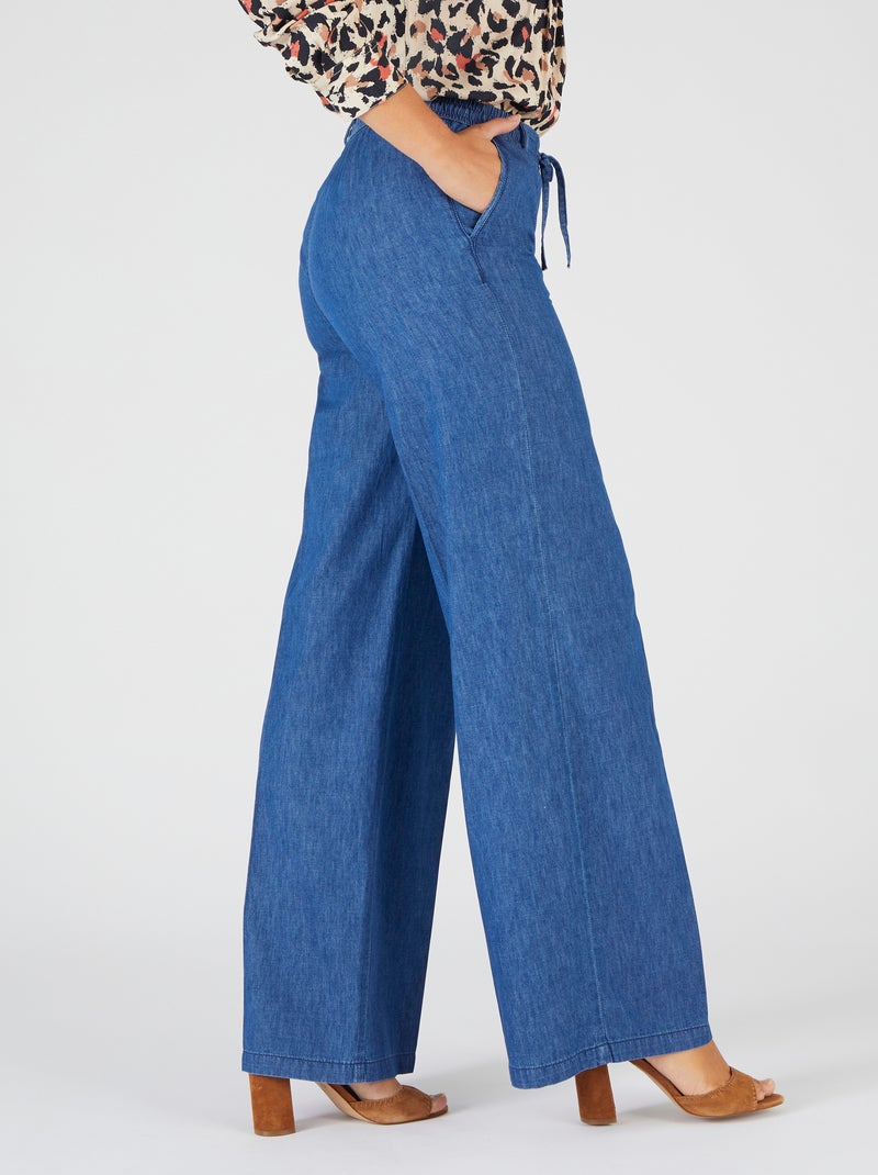 Pantalon large tissu chambray - Damart Bleu denim - Kiabi