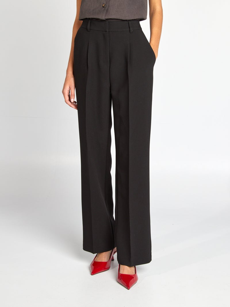 Pantalon large uni à taille haute noir - Kiabi