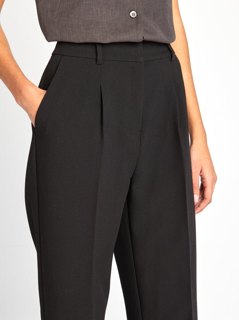 Pantalon large uni à taille haute noir - Kiabi