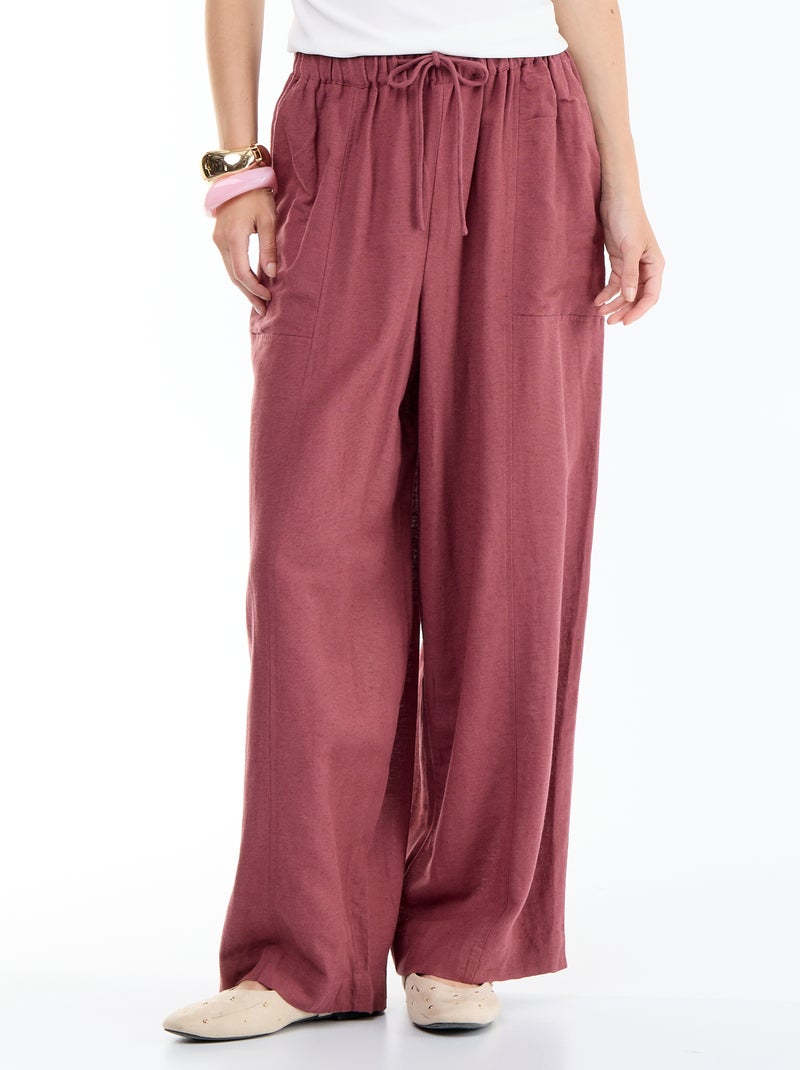 Pantalon large uni à taille haute pour femme Rose - Kiabi
