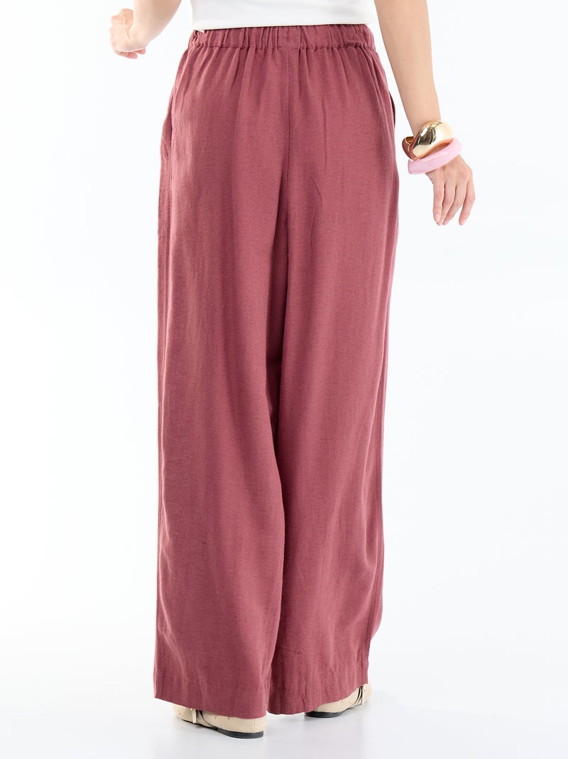 Pantalon large uni à taille haute pour femme Rose - Kiabi