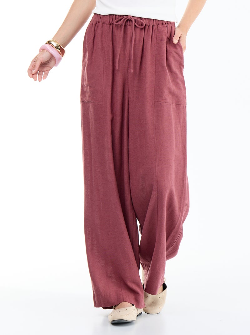 Pantalon large uni à taille haute pour femme Rose - Kiabi