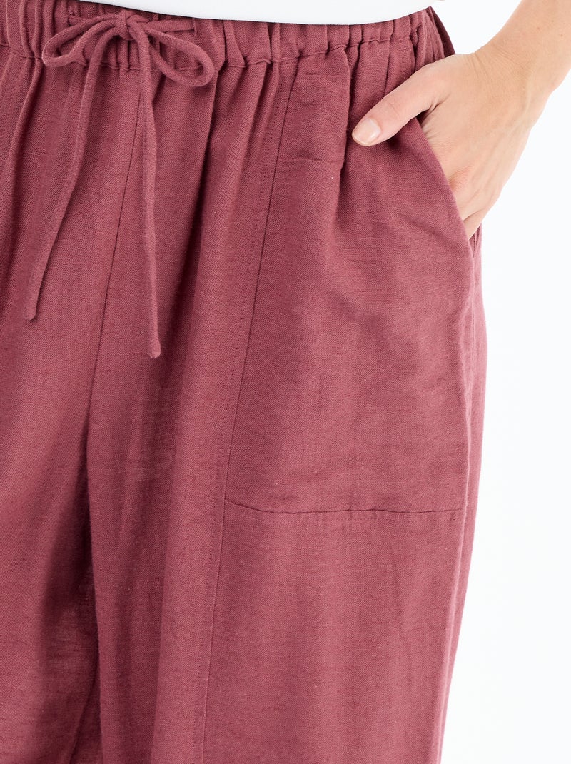 Pantalon large uni à taille haute pour femme Rose - Kiabi