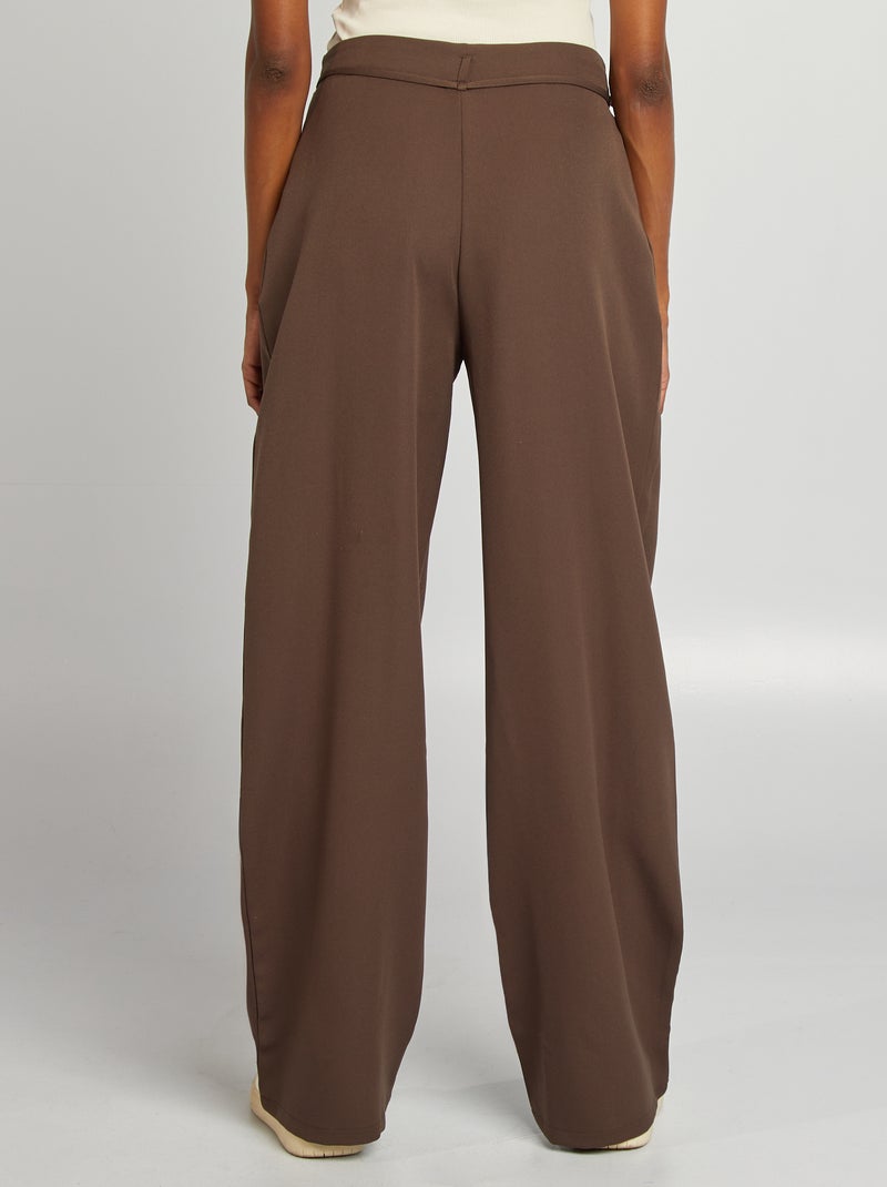 Pantalon large uni avec ceinture Marron - Kiabi