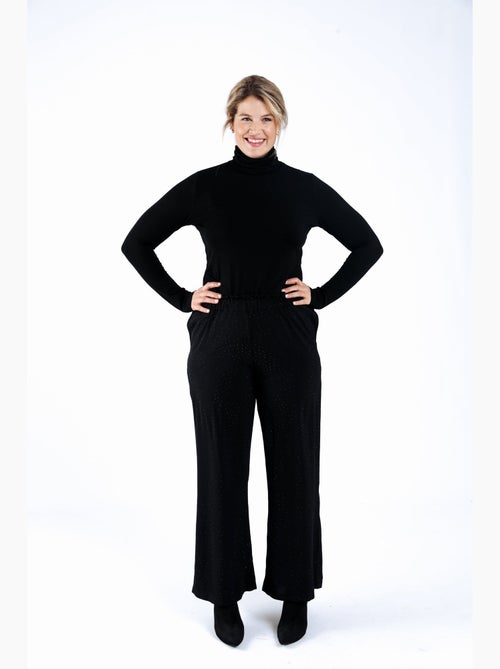 Pantalon large uni avec strass ton sur ton PAPRIKA - Kiabi