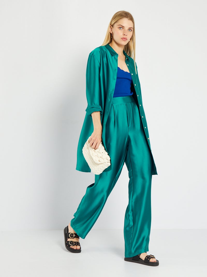 Pantalon large uni Bleu - Kiabi