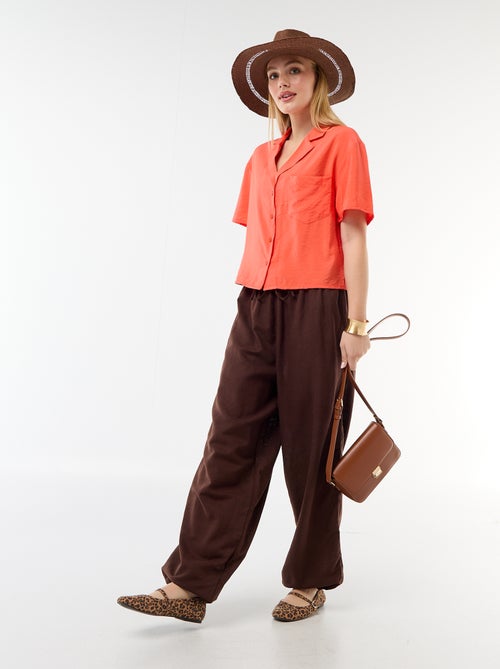 Pantalon large uni ceinture élastiquée - Kiabi