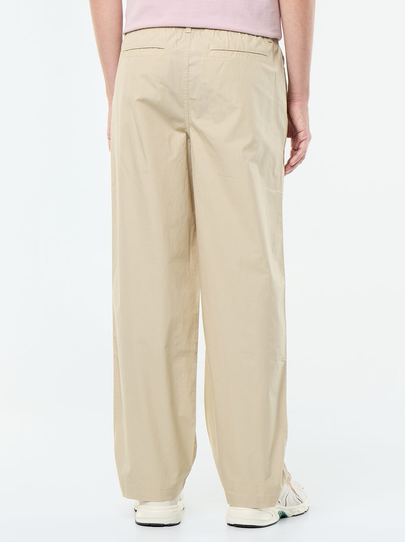 Pantalon large uni en popeline Beige - Kiabi