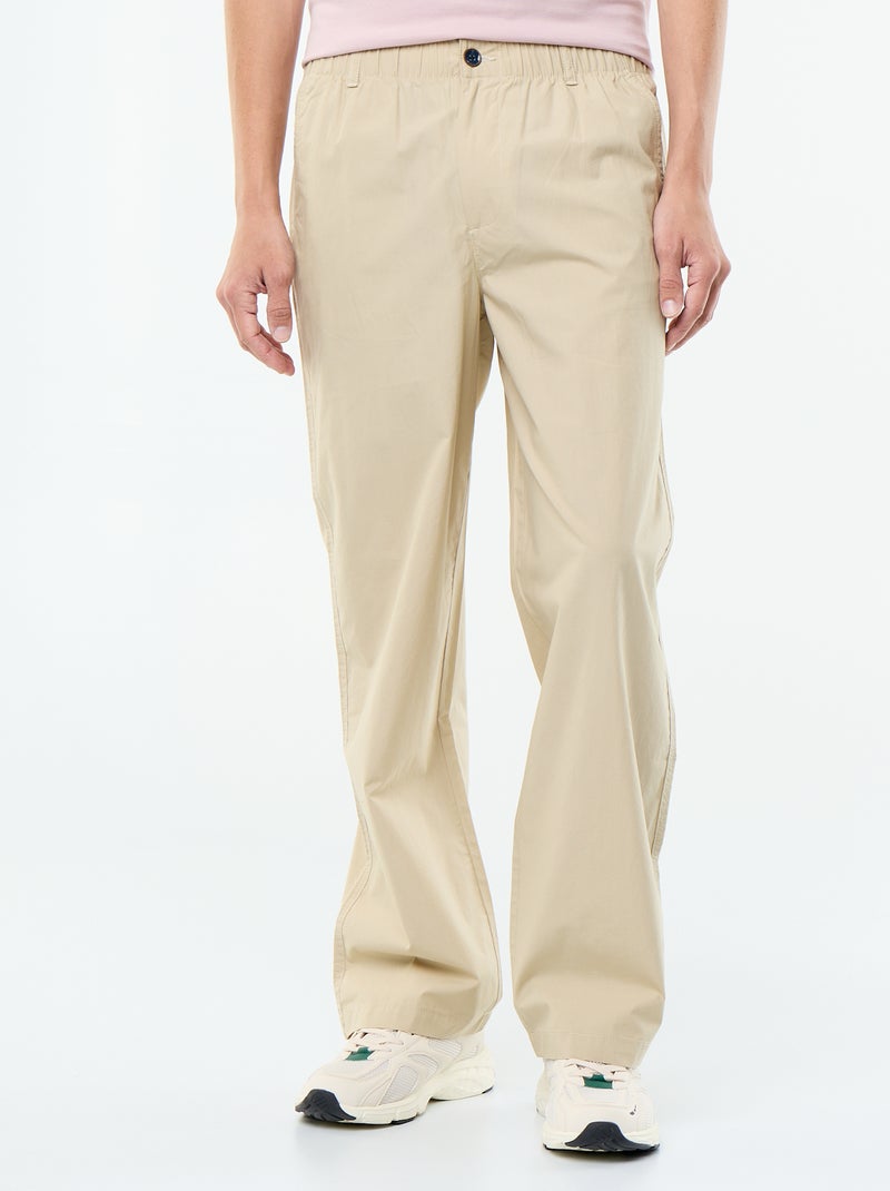Pantalon large uni en popeline Beige - Kiabi