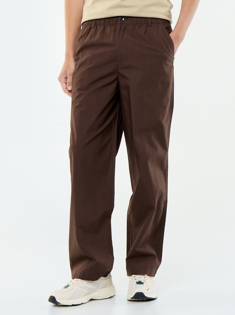 Pantalon large uni en popeline Marron - Kiabi