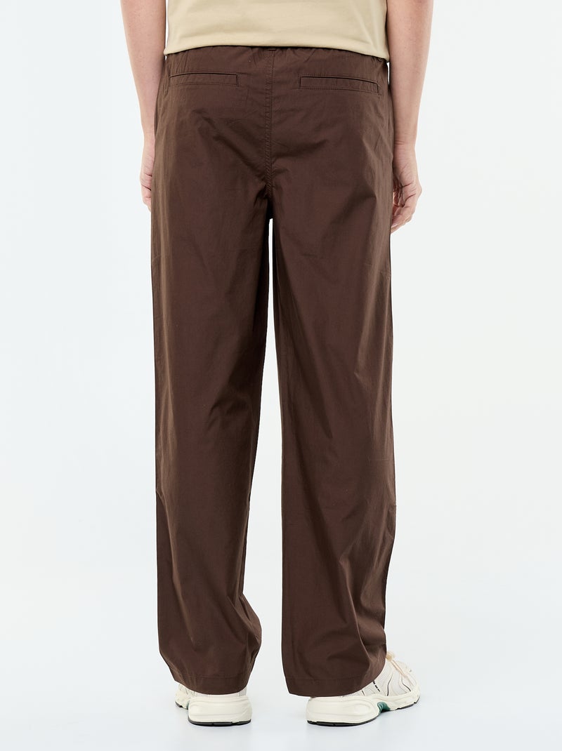 Pantalon large uni en popeline Marron - Kiabi