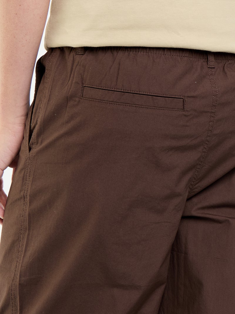 Pantalon large uni en popeline Marron - Kiabi