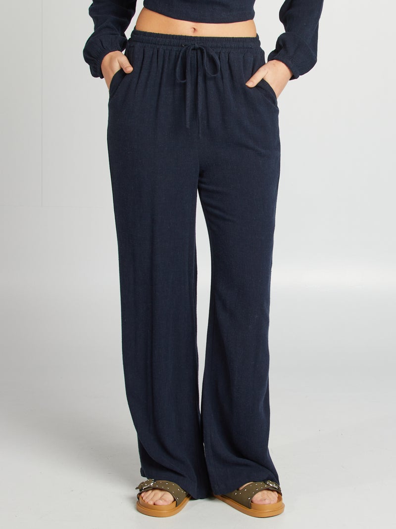 Pantalon large uni Marine - Kiabi