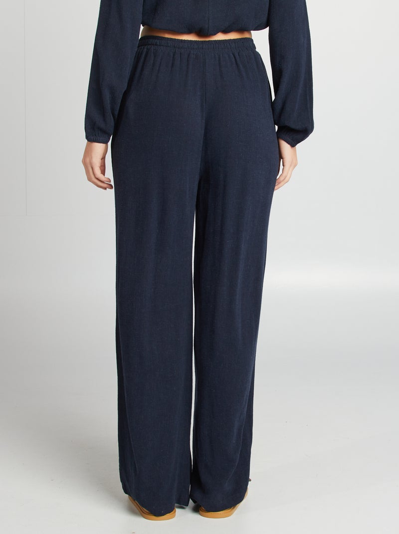 Pantalon large uni Marine - Kiabi