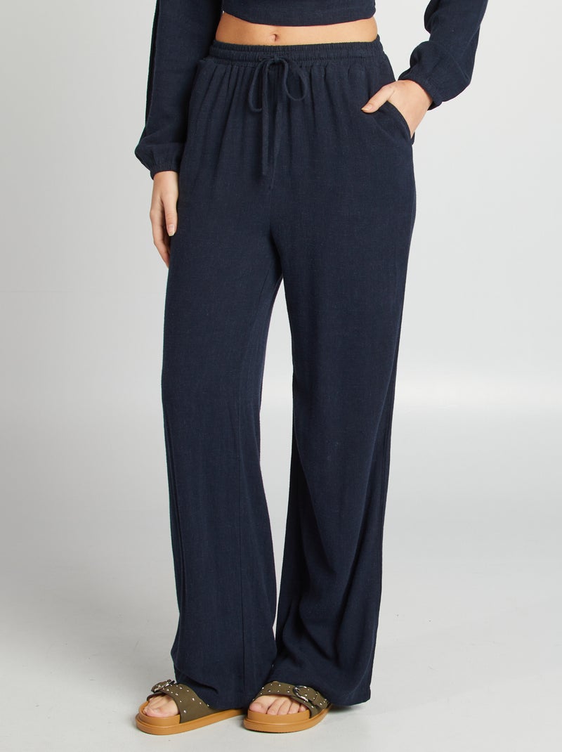 Pantalon large uni Marine - Kiabi