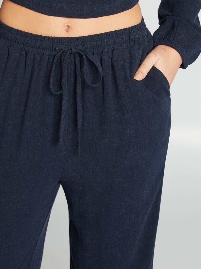 Pantalon large uni Marine - Kiabi