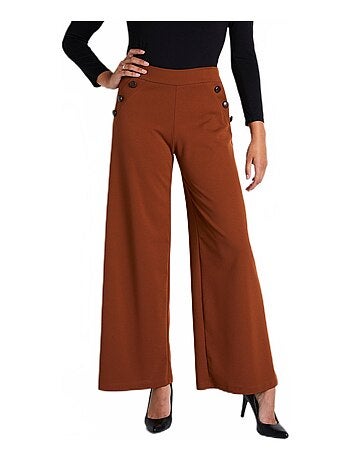 Pantalon large uni taille élastiquée dos