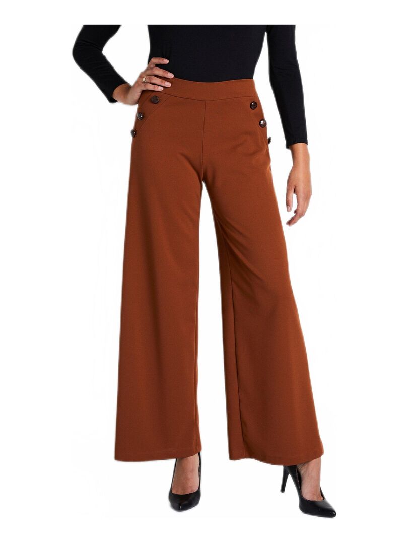 Pantalon large uni taille élastiquée dos Marron - Kiabi