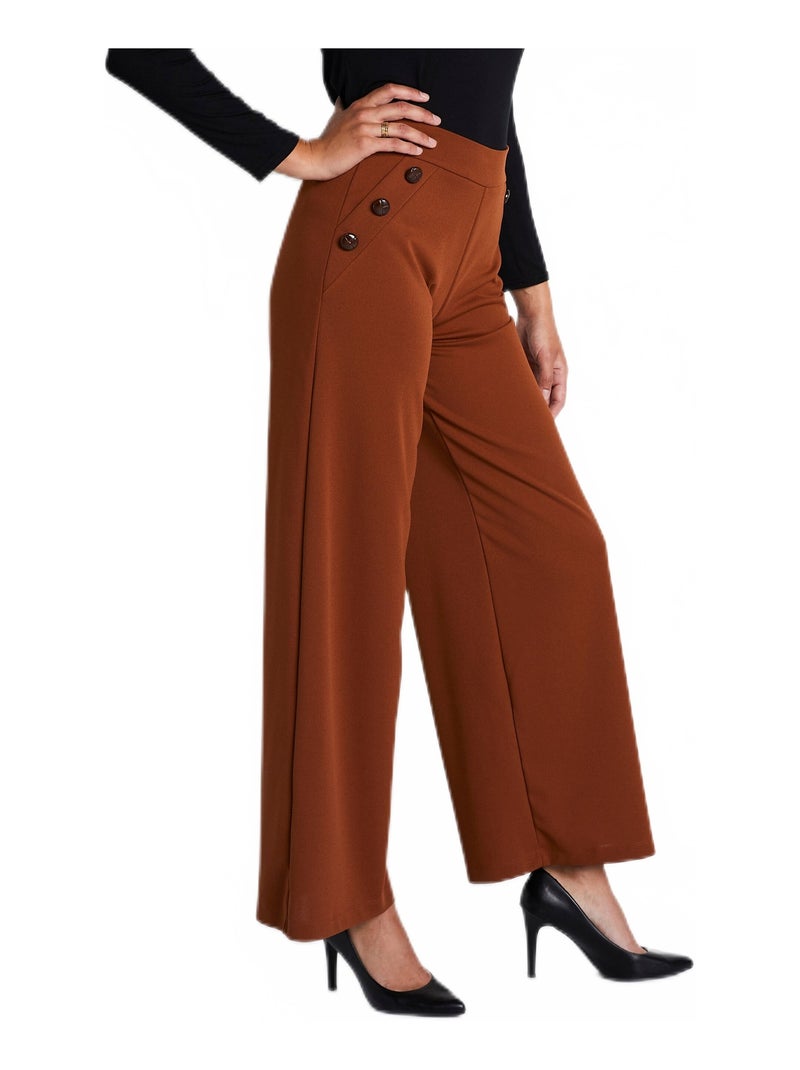 Pantalon large uni taille élastiquée dos Marron - Kiabi