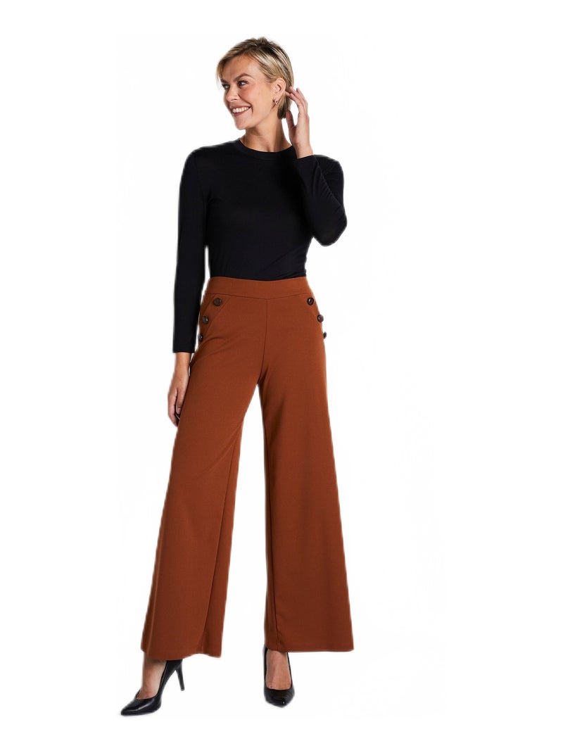 Pantalon large uni taille élastiquée dos Marron - Kiabi