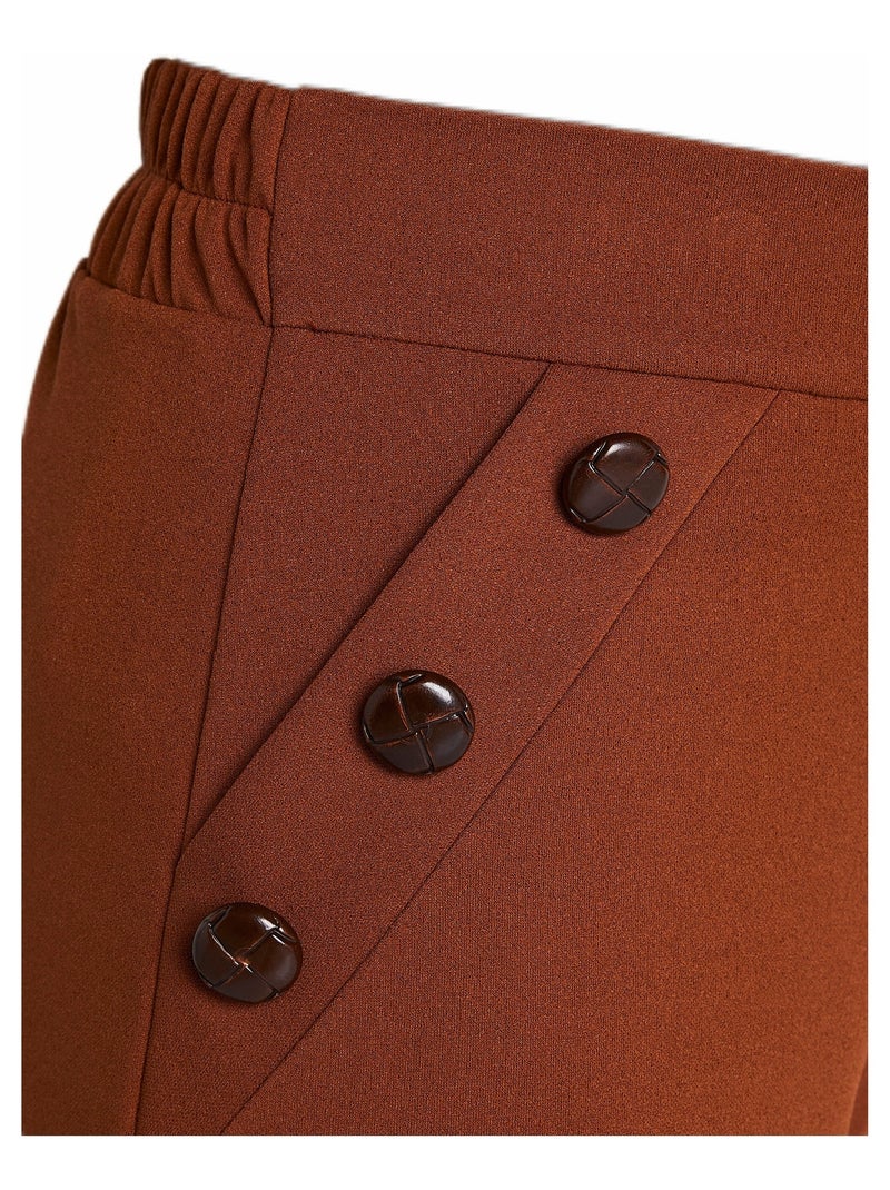 Pantalon large uni taille élastiquée dos Marron - Kiabi