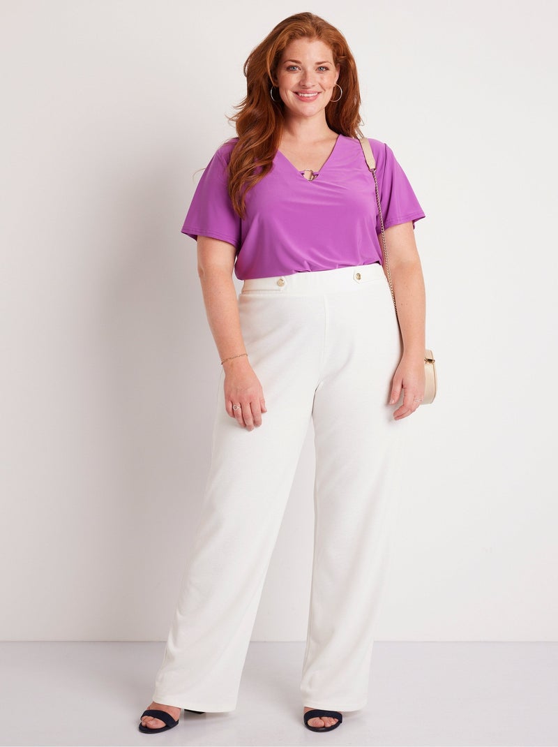 Pantalon large uni taille semi élastiquée - Afibel Blanc - Kiabi
