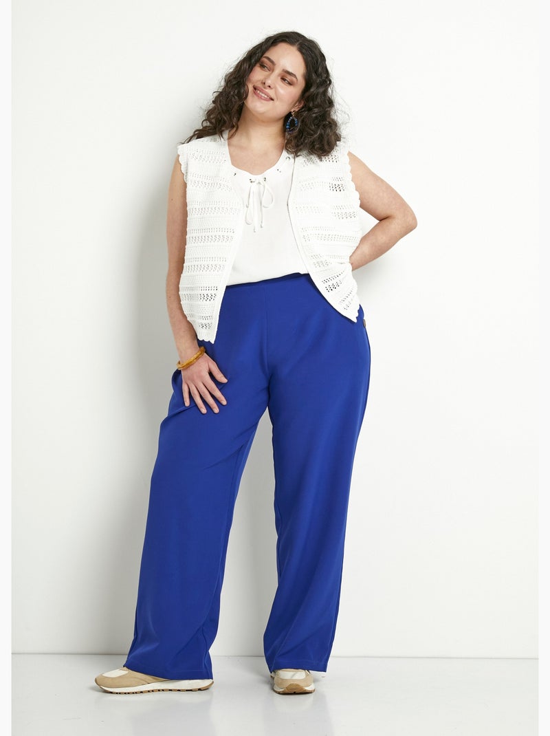 Pantalon large uni taille semi-élastiquée - Afibel Bleu - Kiabi