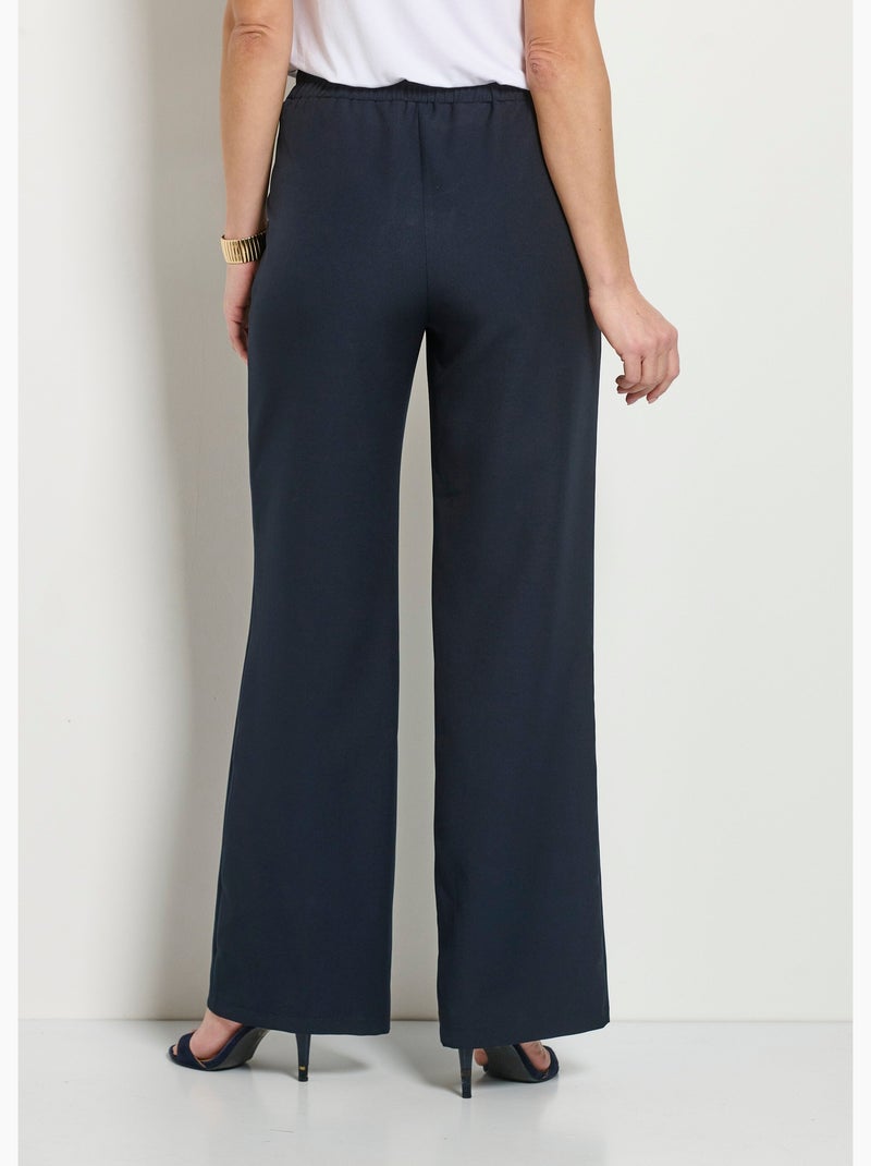 Pantalon large uni taille semi-élastiquée - Afibel Bleu marine - Kiabi