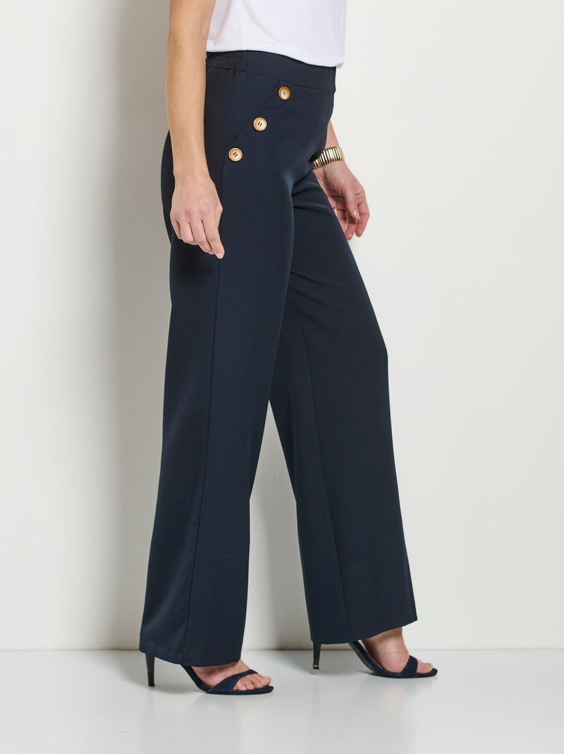 Pantalon large uni taille semi-élastiquée - Afibel Bleu marine - Kiabi