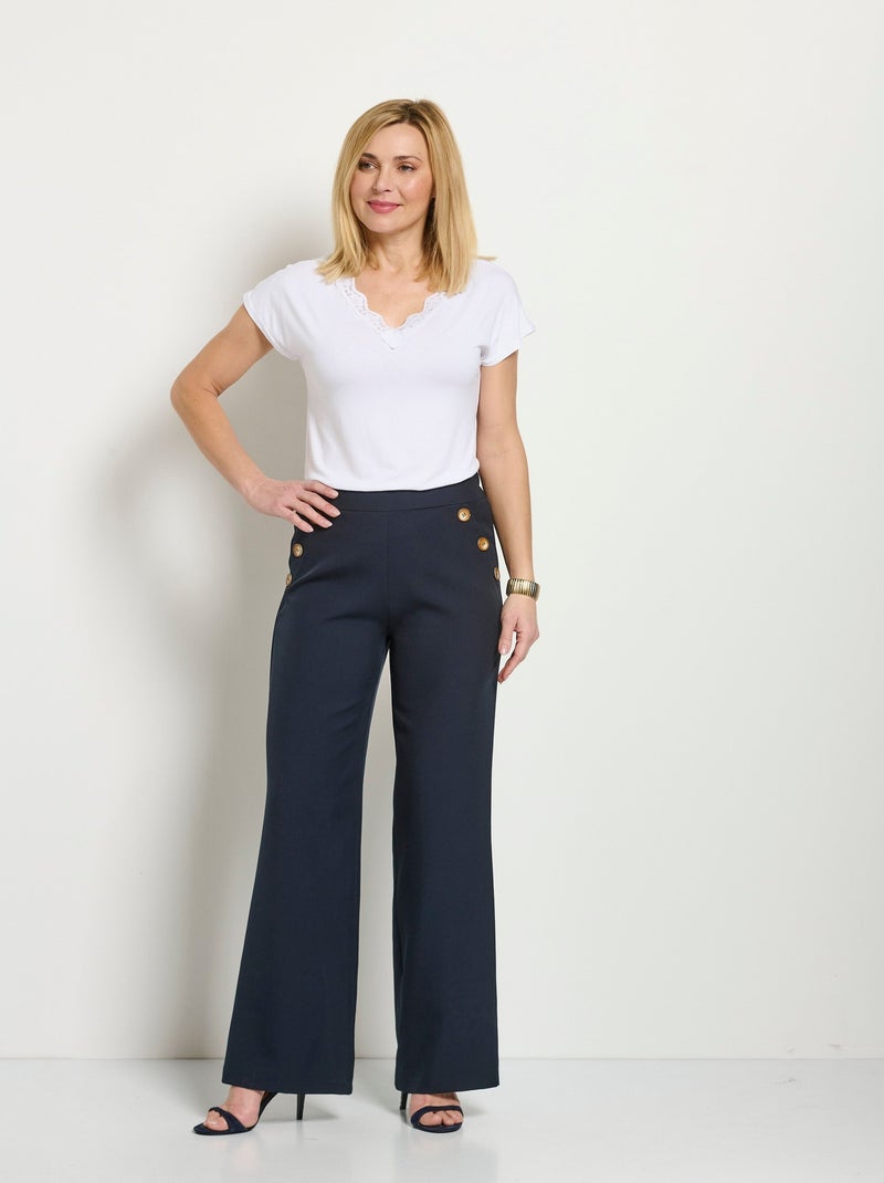 Pantalon large uni taille semi-élastiquée - Afibel Bleu marine - Kiabi