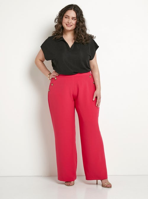 Pantalon large uni taille semi-élastiquée - Afibel - Kiabi