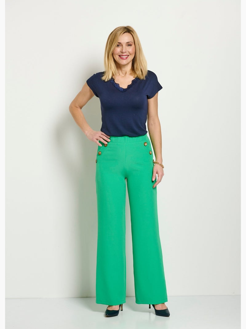 Pantalon large uni taille semi-élastiquée - Afibel Vert - Kiabi