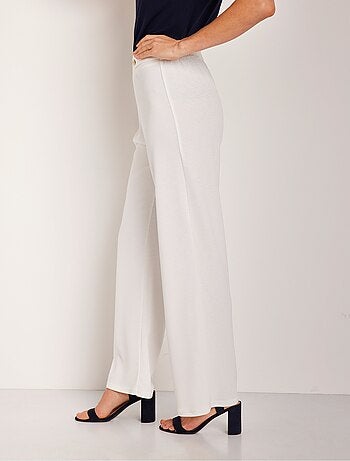 Pantalon large uni taille semi élastiquée