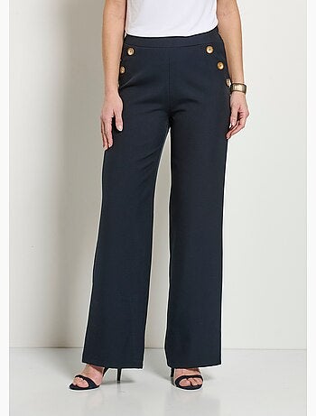 Pantalon large uni taille semi-élastiquée