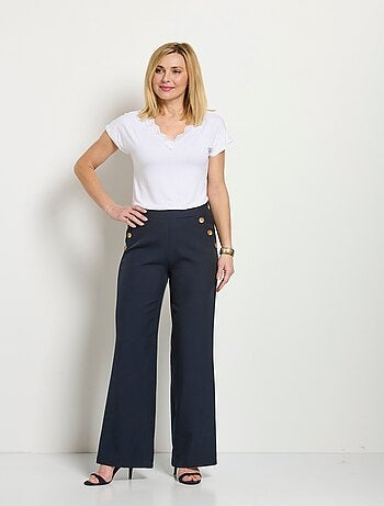 Pantalon large uni taille semi-élastiquée