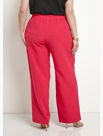 Pantalon large uni taille semi-élastiquée
