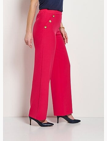 Pantalon large uni taille semi-élastiquée