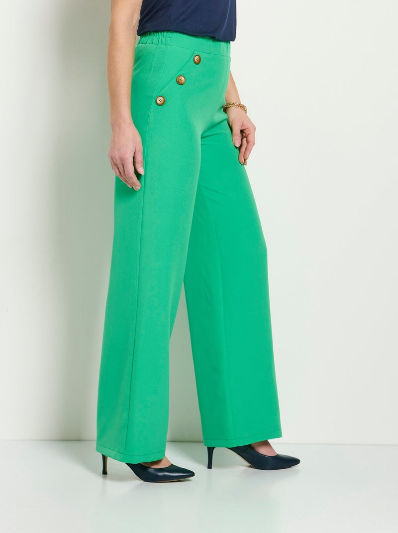 Pantalon large uni taille semi-élastiquée Vert - Kiabi