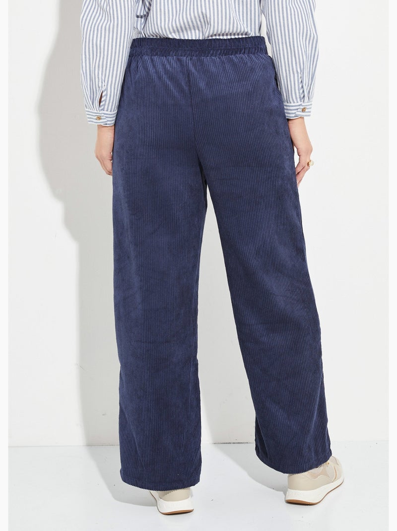 Pantalon large, velours grosses cotes - Afibel Bleu marine - Kiabi