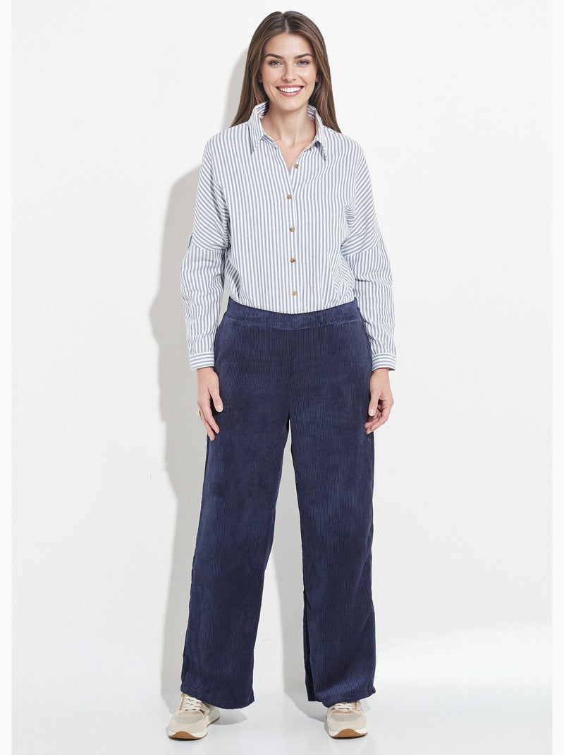 Pantalon large, velours grosses cotes - Afibel Bleu marine - Kiabi