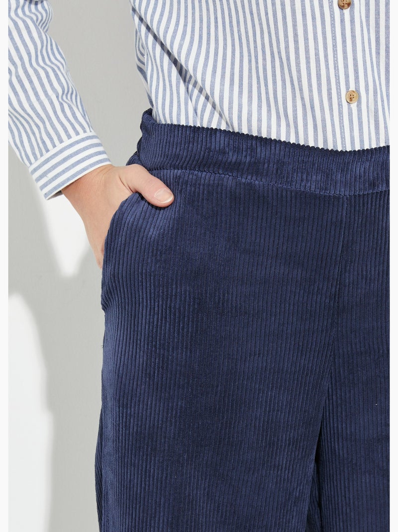 Pantalon large, velours grosses cotes - Afibel Bleu marine - Kiabi