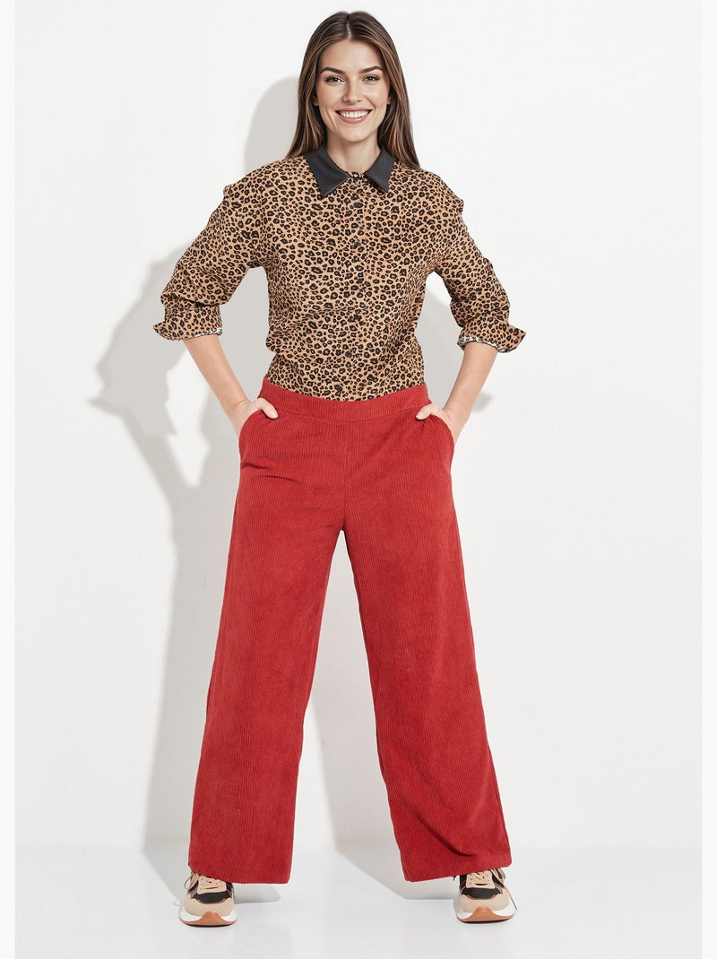 Pantalon large, velours grosses cotes - Afibel Brique - Kiabi