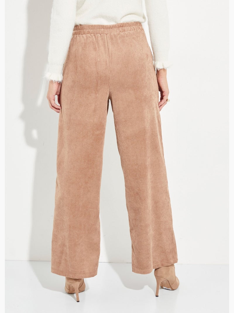Pantalon large, velours grosses cotes - Afibel Camel - Kiabi
