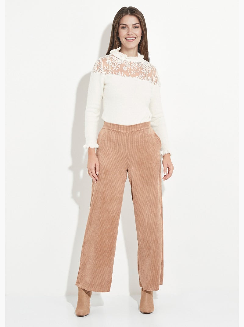 Pantalon large, velours grosses cotes - Afibel Camel - Kiabi