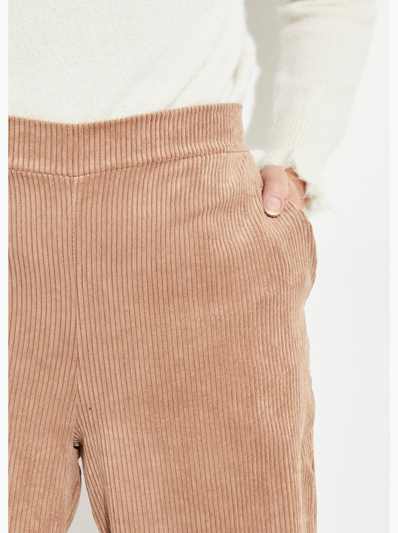 Pantalon large, velours grosses cotes - Afibel Camel - Kiabi